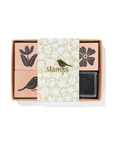 stempelset bloemen 8-delig hout