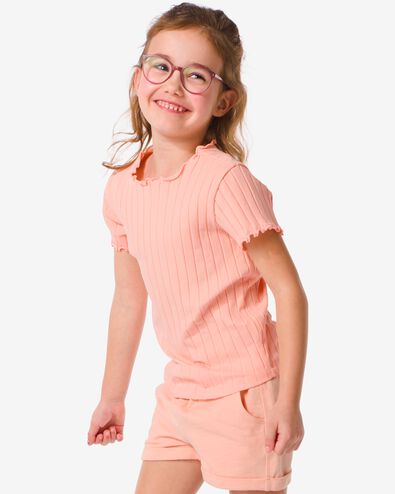 kinder t-shirt met ribbels perzik