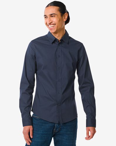 herenoverhemd katoen  donkerblauw