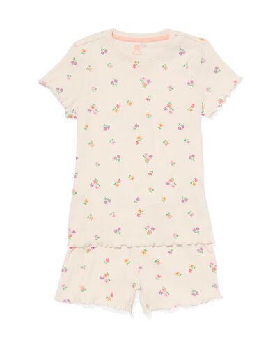 kindershortama met bloemen rib katoen/stretch gebroken wit