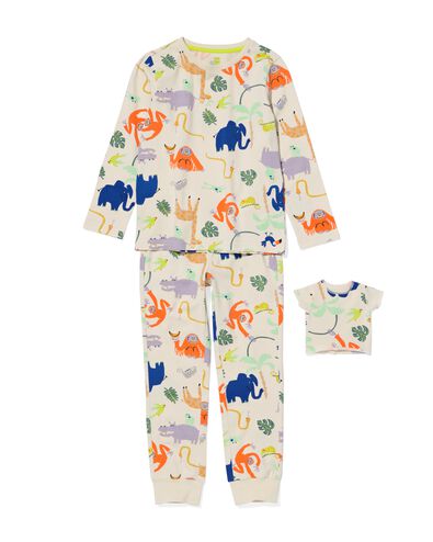 kinder pyjama jungle met poppennachtshirt gebroken wit