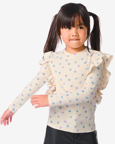 kinder t-shirt rib met ruffle gebroken wit