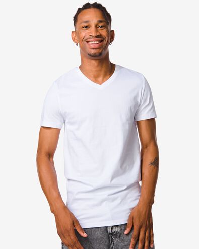 heren t-shirt regular fit v-hals extra lang - 2 stuks wit