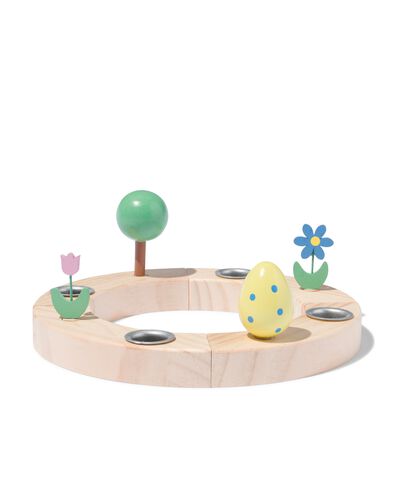 houten jaarring kandelaar met voorjaarsfiguren &Oslash;21cm