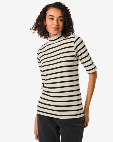 dames t-shirt Clara rib wit/zwart