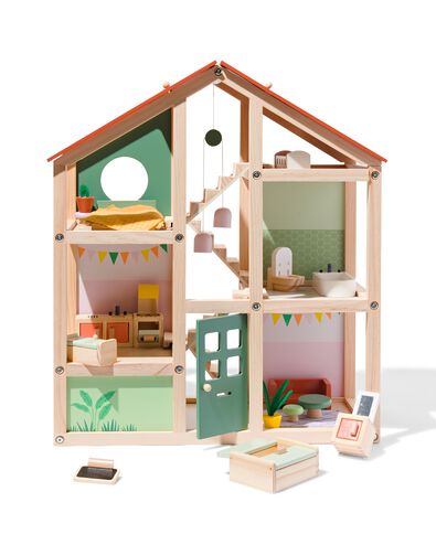 houten poppenhuis met meubels 52x24x61.5