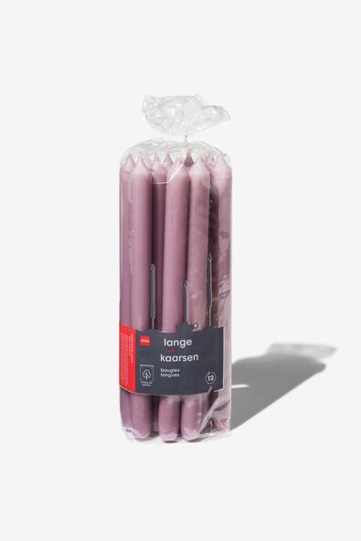 lange huishoudkaarsen &Oslash;2.2x29 lila - 12 stuks