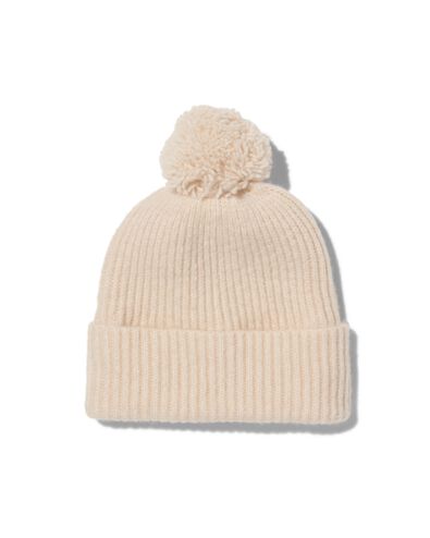 kindermuts gebreid met pompon beige