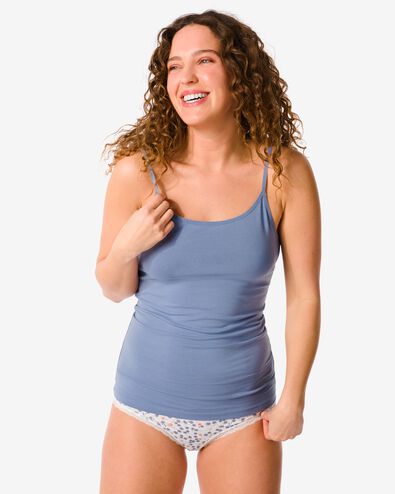 dameshemd spaghettibandjes katoen/stretch blauw