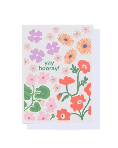 wenskaart 'yay hooray' met bloemenzaadjes
