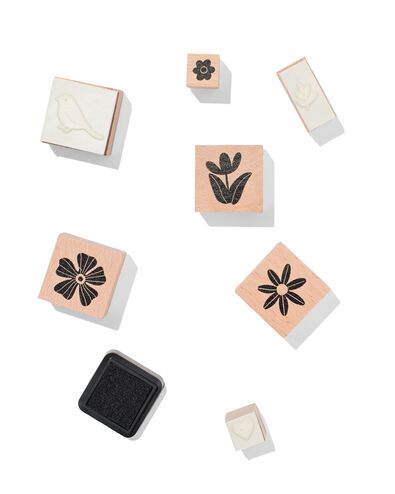 stempelset bloemen 8-delig hout