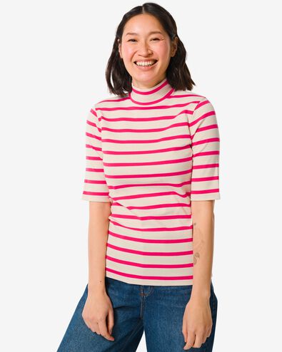dames t-shirt Clara rib donkerroze