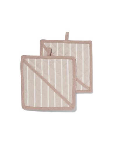 pannenlappen 21x21 katoen taupe/wit - 2 stuks