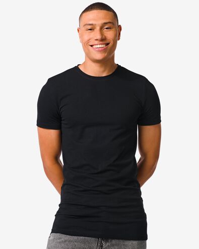 heren t-shirt slim fit o-hals extra lang zwart