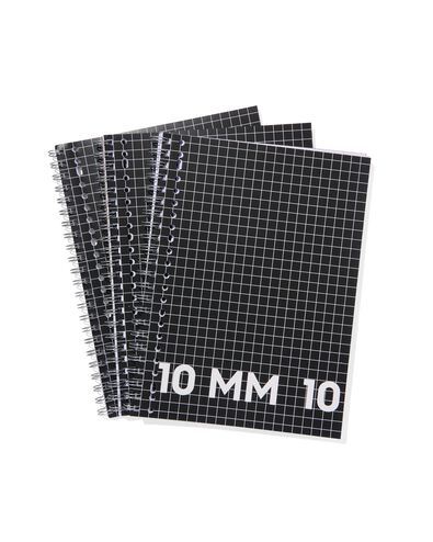 collegebloks zwart A4 geruit 10mm - 3 stuks
