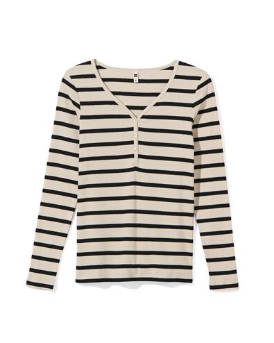dames henley t-shirt Clara rib gebroken wit