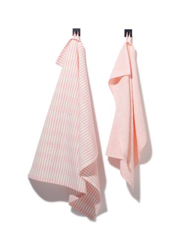 thee- en keukendoek katoen strepen rood/roze - 2 stuks