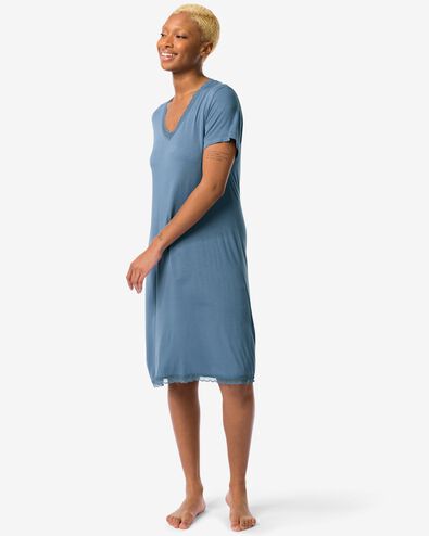 damesnachthemd viscose met kant middenblauw