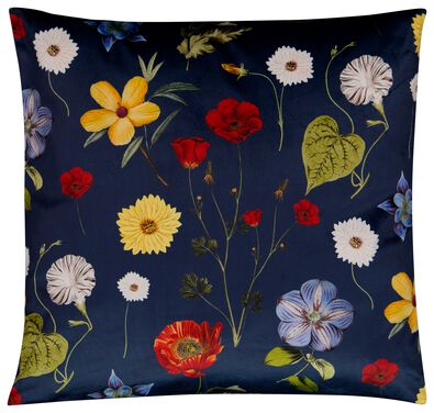 kussenhoes 50x50 blauw fluweel met bloemen