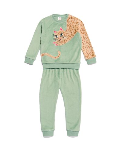 kinder pyjama fleece kat lichtgroen