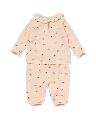 newborn kledingset shirt en broek ajour bloemen perzik