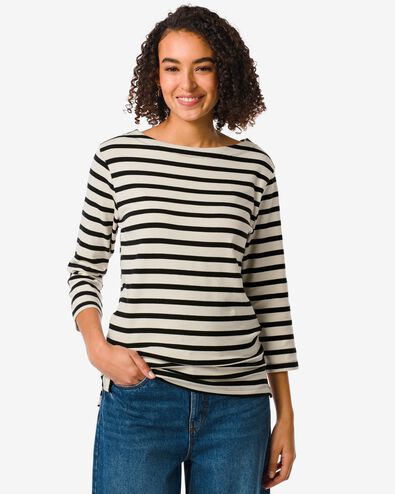 dames t-shirt Cara met boothals wit/zwart