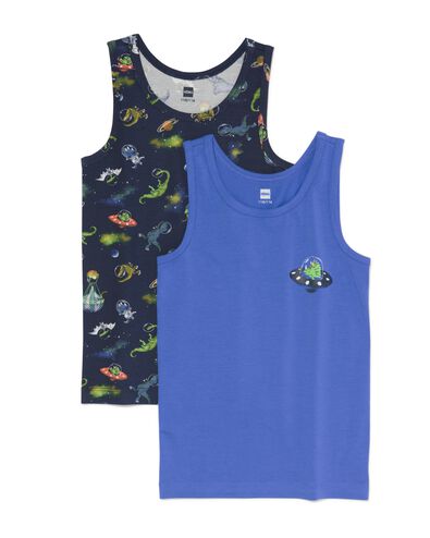 kinder hemden katoen stretch space - 2 stuks donkerblauw