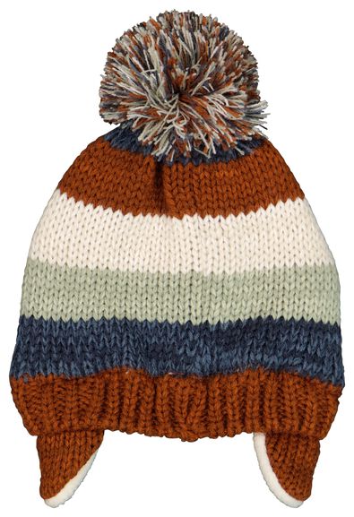baby muts met oorwarmers gebreid strepen blauw