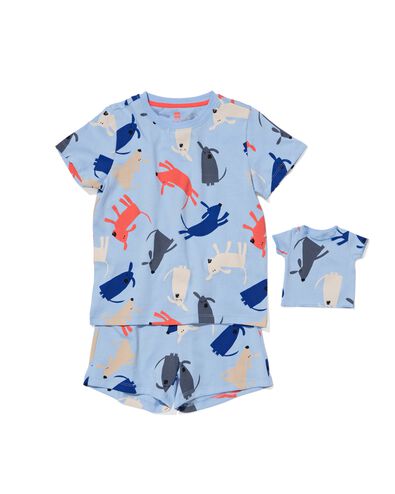 kinder shortama honden met poppennachtshirt lichtblauw
