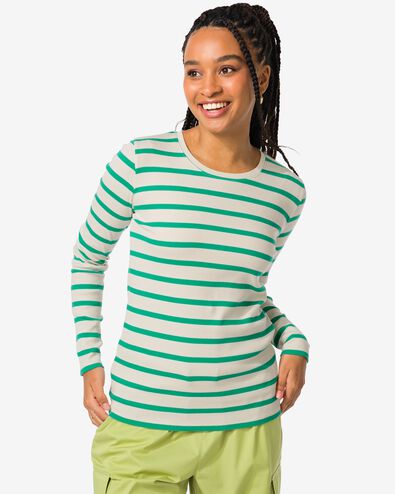 dames t-shirt Clara rib donkergroen
