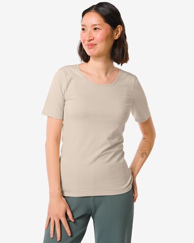 dames t-shirt o-hals korte mouw zand