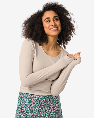 dames shirt o-hals lange mouw zand