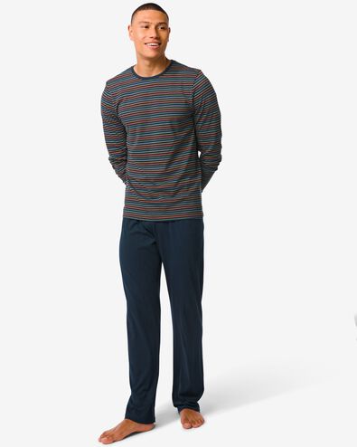 heren pyjama met strepen katoen donkerblauw