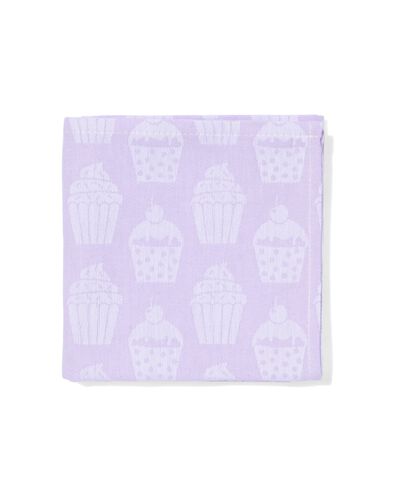 theedoek 65x65 katoen lila met cupcakes