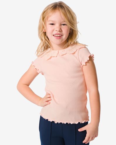 kinder t-shirt met ajour kraag lichtroze