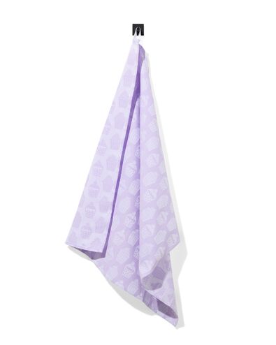 theedoek 65x65 katoen lila met cupcakes
