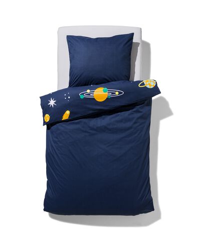 kinderdekbedovertrek - zacht katoen - 140 x 200 - donkerblauw planeten