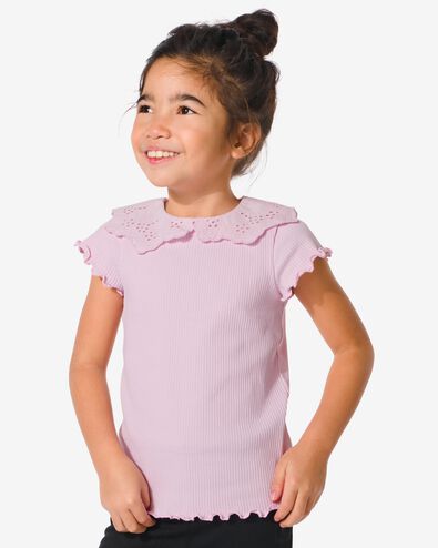 kinder t-shirt met ajour kraag paars