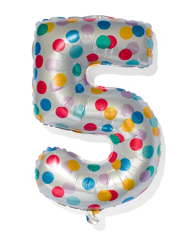 folieballon met confetti XL cijfer 5
