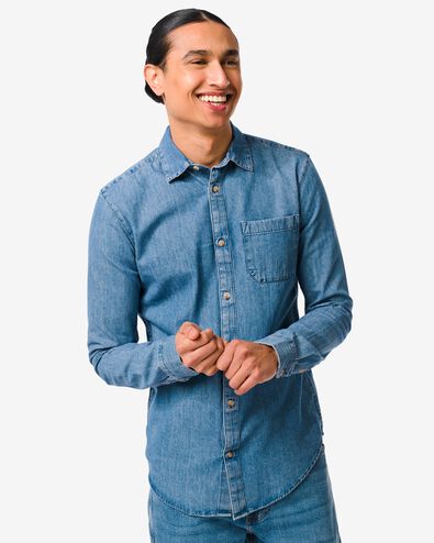 herenoverhemd denim  blauw