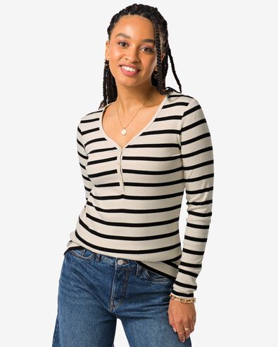 dames henley t-shirt Clara rib gebroken wit