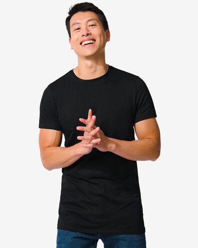 heren t-shirt regular fit o-hals extra lang - 2 stuks zwart