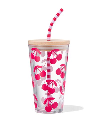 drinkbeker met rietje 410ml kersen