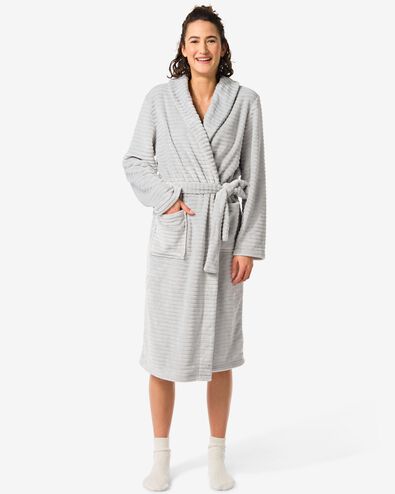 dames badjas lang fleece grijs