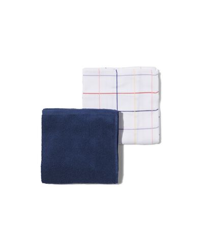 thee- en keukendoek katoen blauw en ruiten - 2 stuks