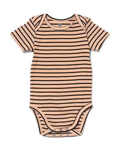 meegroei romper rib met bamboe stretch strepen beige