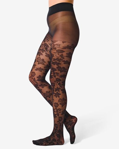 fashion panty met bloemen 30D zwart