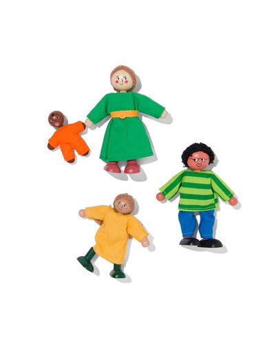poppenhuis familie hout - 4 stuks