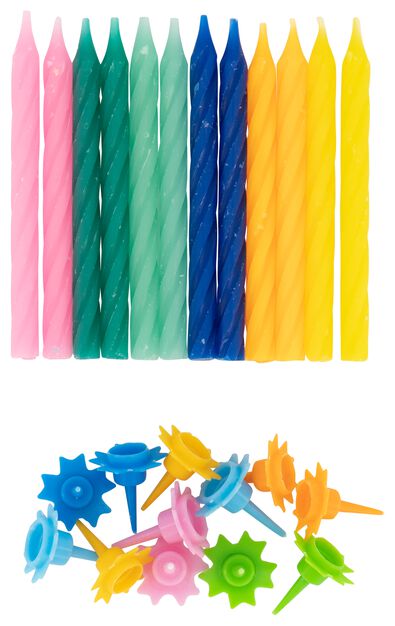 mini taartkaarsjes met houders regenboog - 24 stuks