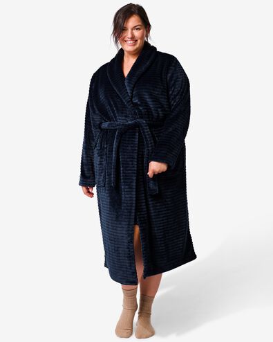 dames badjas lang fleece donkerblauw